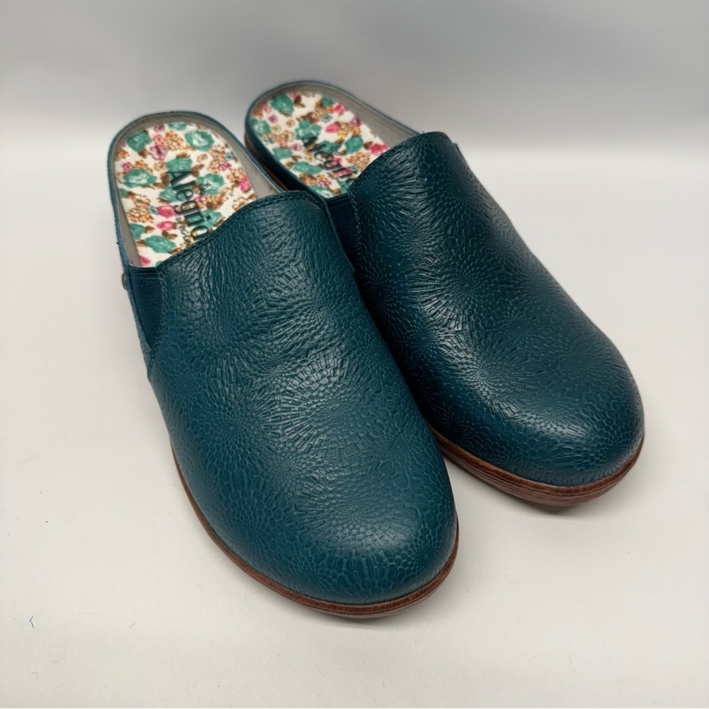 ALEGRIA Leather Clogs Sereniti Aged Roman Candle Teal New without Tags Size 41